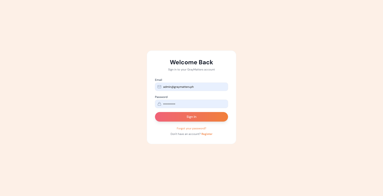 GrayMatters Philippines — Login Screen