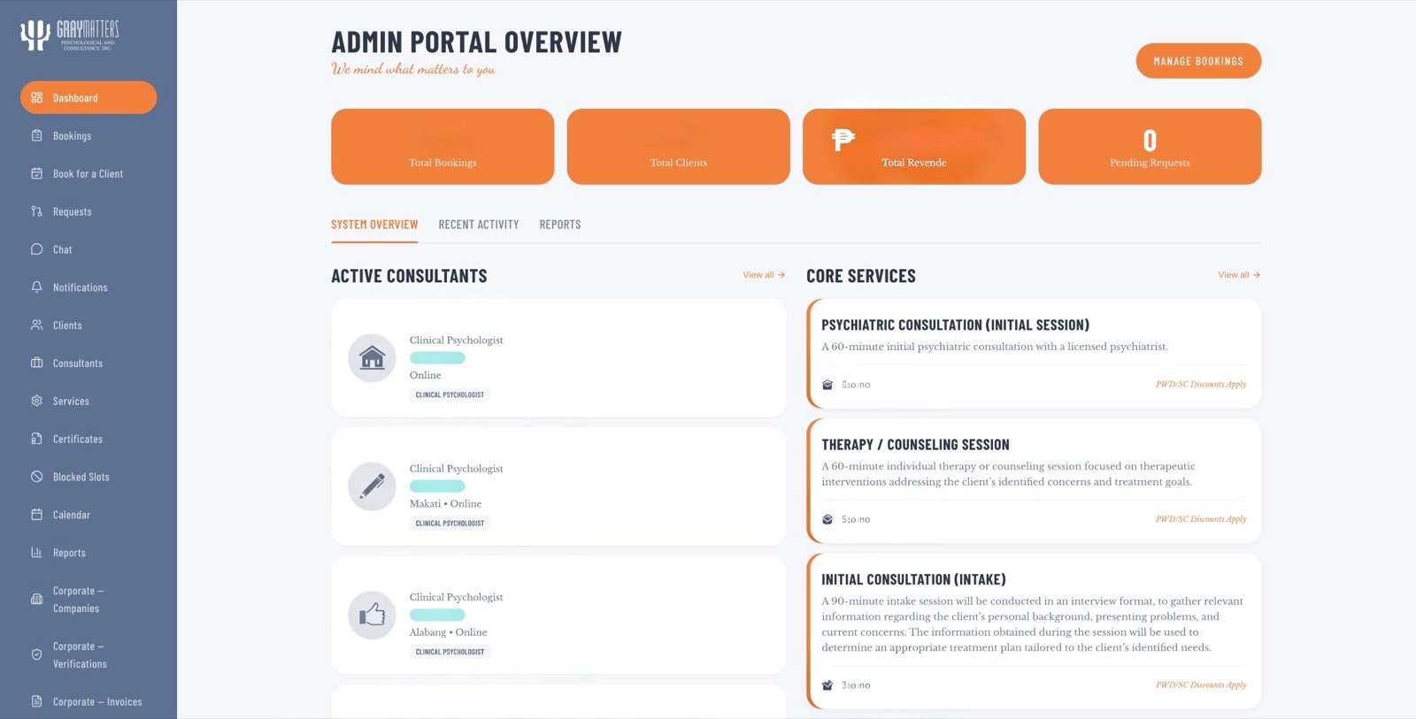 GrayMatters Philippines — Admin portal overview