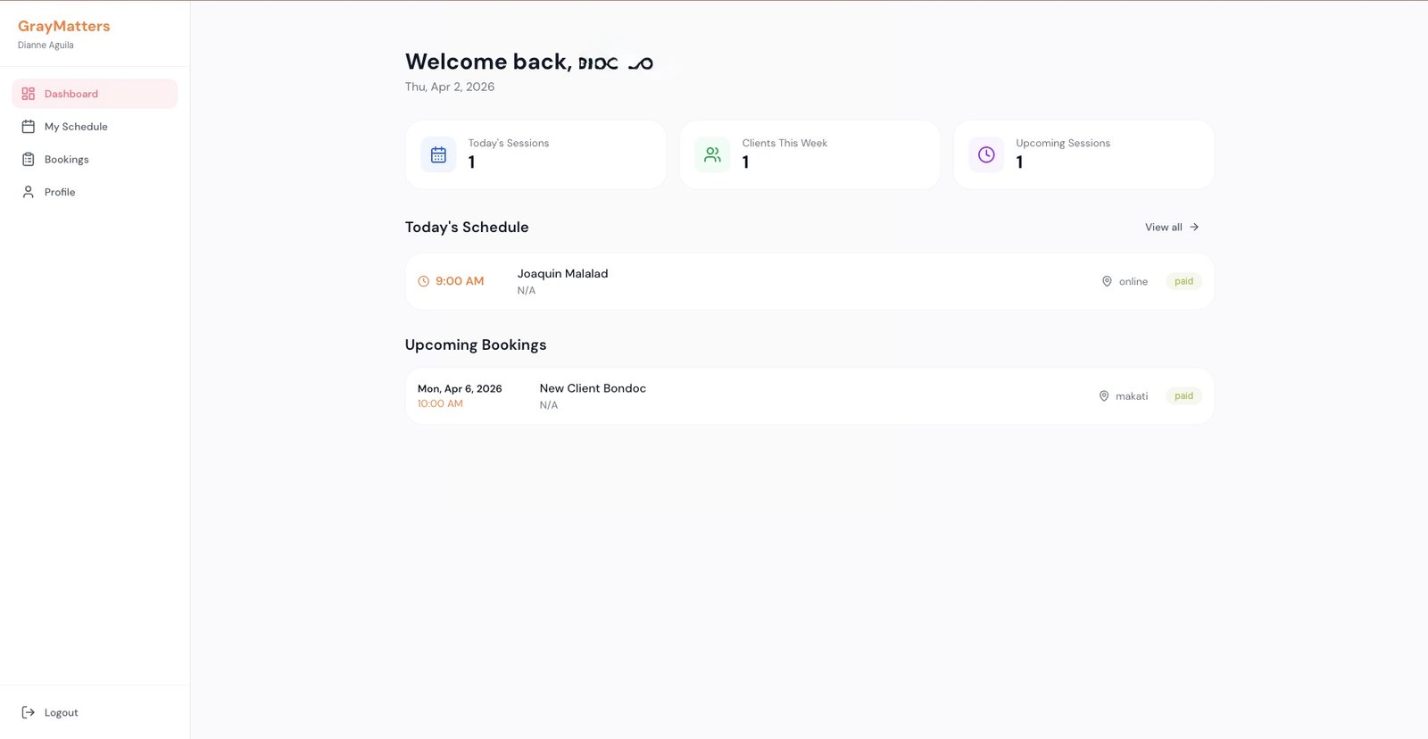 GrayMatters Philippines — Consultant Portal Dashboard