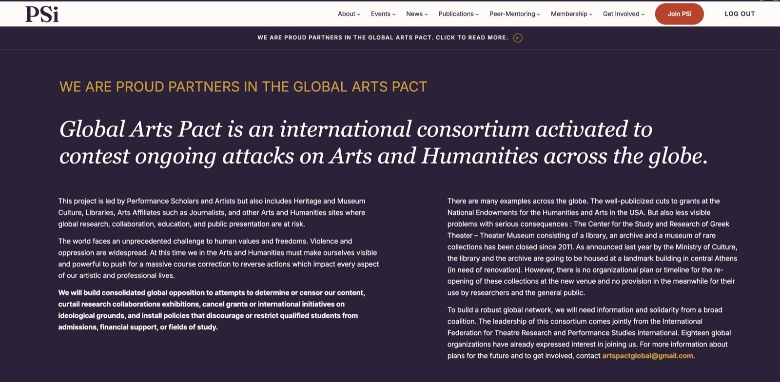 PSi — Global Arts Pact partnership page