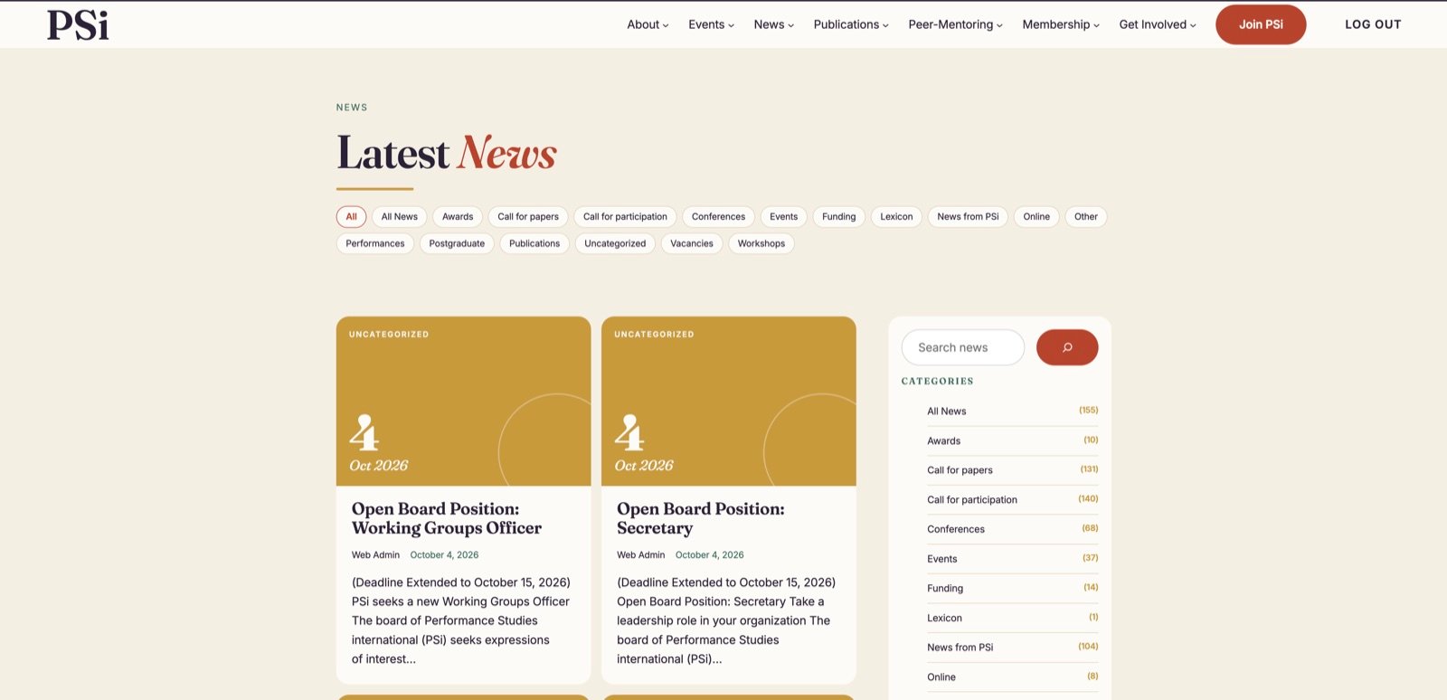 PSi — News archive with category filters