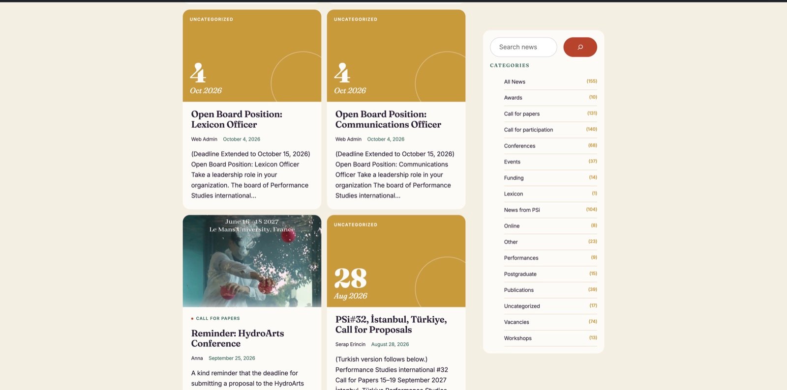 PSi — News archive and category sidebar